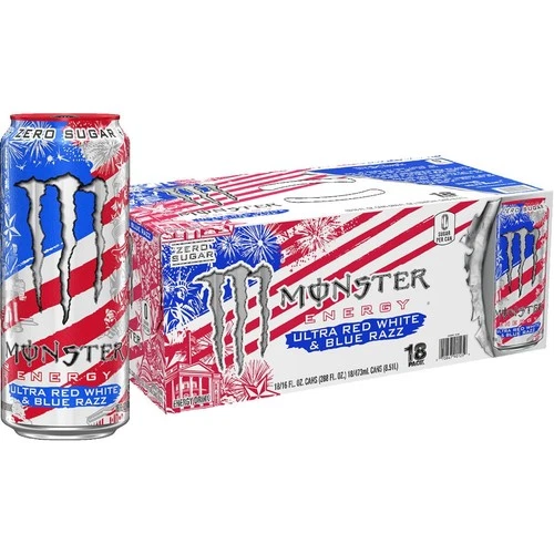 Monster Energy Ultra, Sugar Free Energy Drink, Red White & Blue Razz, 16 fl. oz.