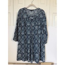 American Eagle Women M Blue Paisley 3/4 Sleeve Boho Swing Mini Dress
