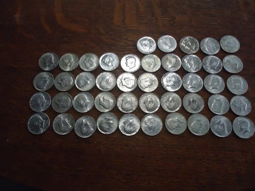 LOT OF 5 =Kennedy Half Dollars 1965-1969, US 40% Silver Coins SOME UNC.