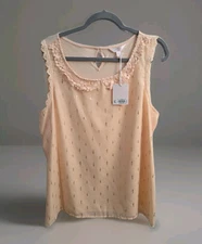 LC LAUREN CONRAD Women XL Peach Gold Sleeveless Lined Sheer Tank Top Dainty NWT