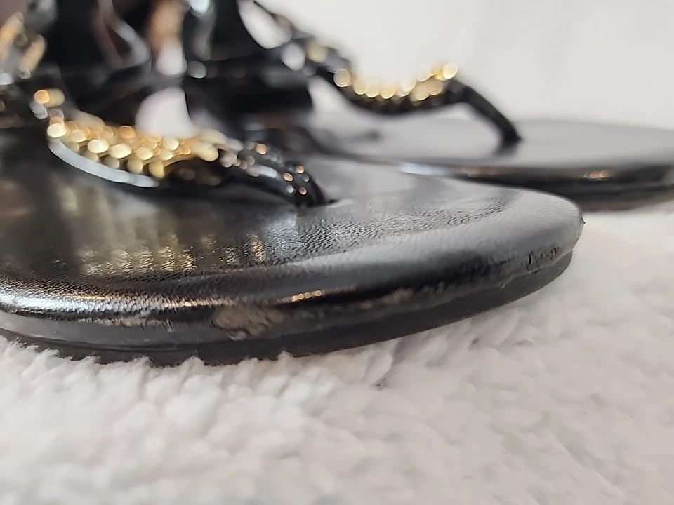 GUESS LA Logo T-Strap Chain Link Back Zip Black Gladiator Thong Sandals Sz 9M - Image 3 of 4