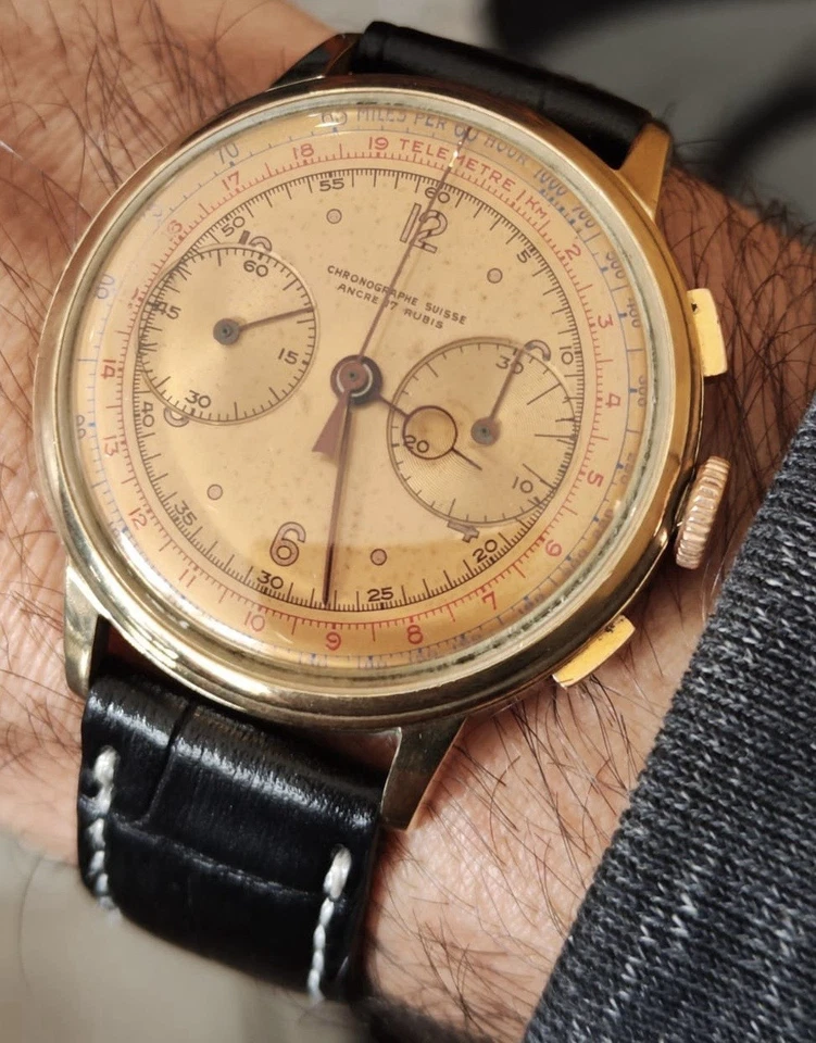 Vintage Swiss Jumbo Chronographe Suisse - Landeron - Pontife Hands & Salmon Dial - Image 2 of 4