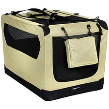 AMAZON BASICS FOLDING PORTABLE SOFT PET DOG CARRIER KENNEL 36 X 24 X 24 - KHAKI