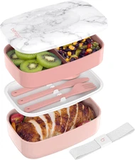 Classic - Adult Bento Box, Stackable 3-Compartment Lunch Box with Removable Uten