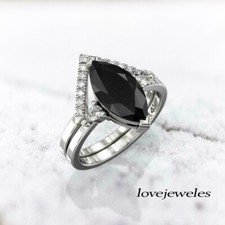 2CT Marquise Cut Real Black Onyx Wedding Bridal Set 925 Sterling Silver