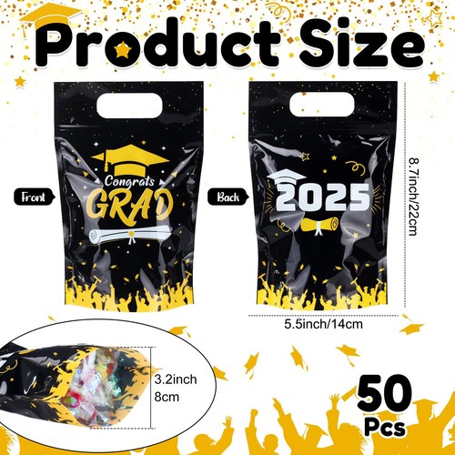 50 Stück Abschluss Geschenktüten transparent Klasse von 2025 versiegelte Beutel mit Griffen R... - Bild 2 von 6