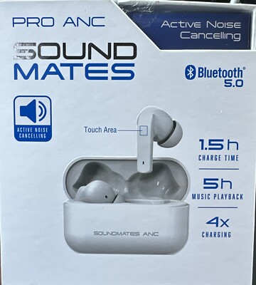 Tzumi SoundMates Pro ANC Bluetooth Wireless Earbuds White