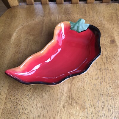 CLAY ART SANTIAGO Chili Pepper Salsa Guacamole Dip Bowl Hans Painted