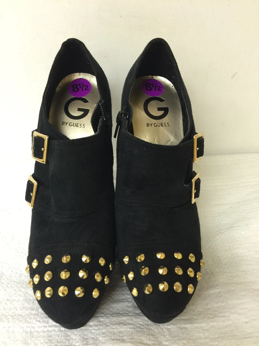 Guess black boots shop gold buckle