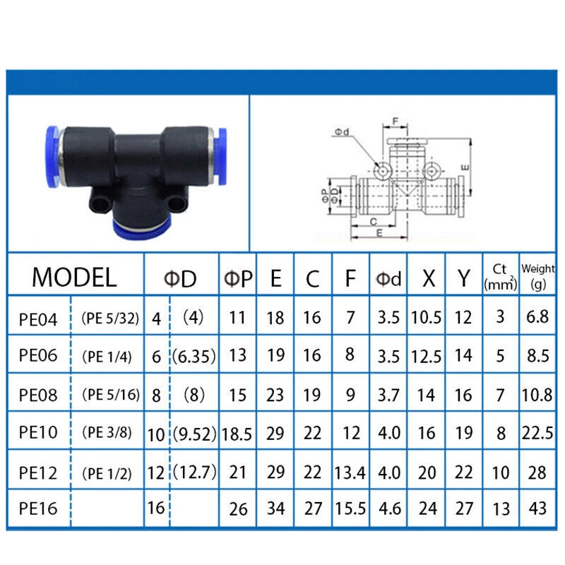 1/4" Pneumatic Push To Connect Fitting Branch Tee Union Air Tube OD 6mm 10PCS - Image 3 of 4