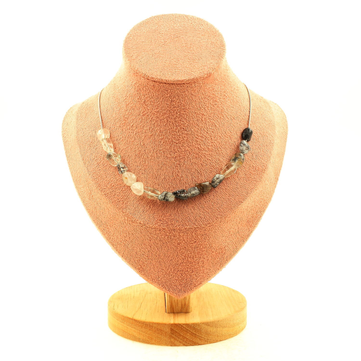 Collier Quartz inclusions de Tourmaline du Brésil 15 perles pour retrouver la sérénité