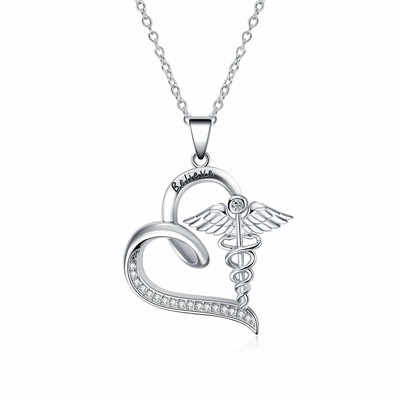 Pendant Necklace Silver Heart Nurse Themed Necklace Real Moissanite