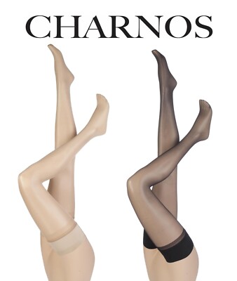 Sheer Hold Ups Charnos Womens 10 Denier Elegance Stockings - Black / Natural Tan