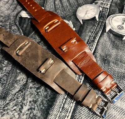 Italian Vintage Genuine Leather Bund watch strap H/M 16 17  display picture 1