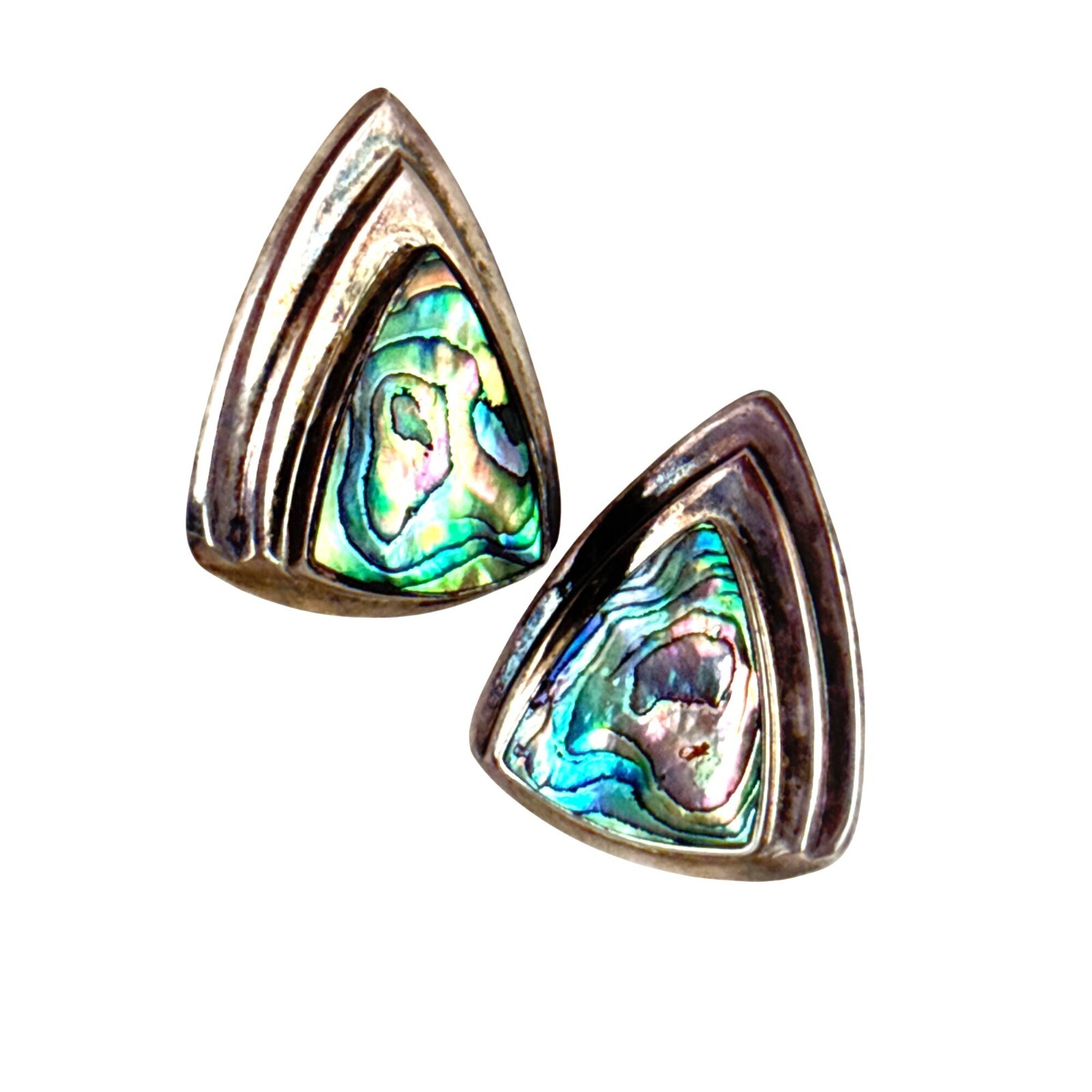 925 Sterling Silver Abalone Shell Triangle Stud E… - image 1