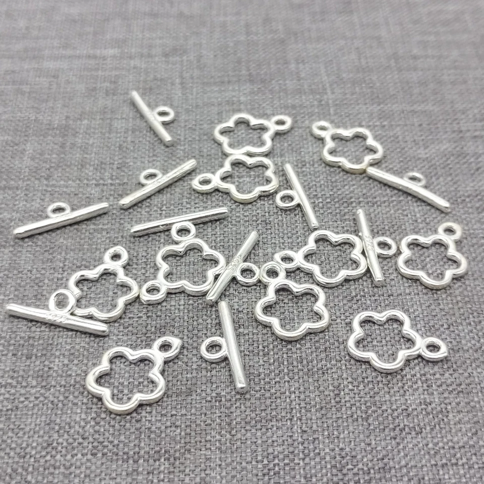 5pcs of 925 Sterling Silver Shiny Flower Toggle Clasps 8mm for Bracelet Necklace - Image 4 of 4