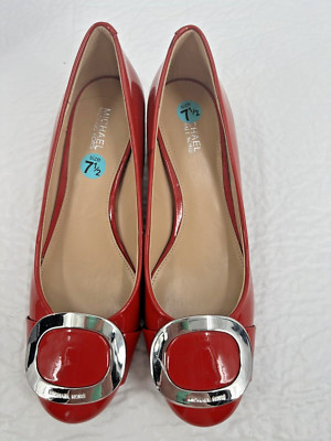 M. Kors Pauline Women's Red Patent Leather Block Heel Shoes 7.5