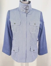 Renfrew Collection Jacket Sz 8 Blue White Stripe Cotton Seersucker Blazer NWOT