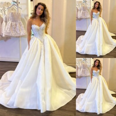 Beach Wedding Dresses Lace Appliques Off Shoulder A Line Sweep Train Bridal Gown