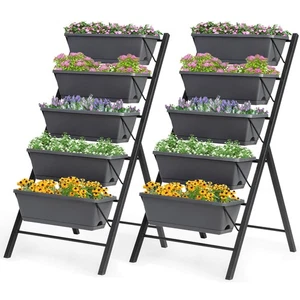Ensemble de 2 4 FT Lit de jardin vertical élevé 5-Tier Boîte de planteur pour Patio Balcon