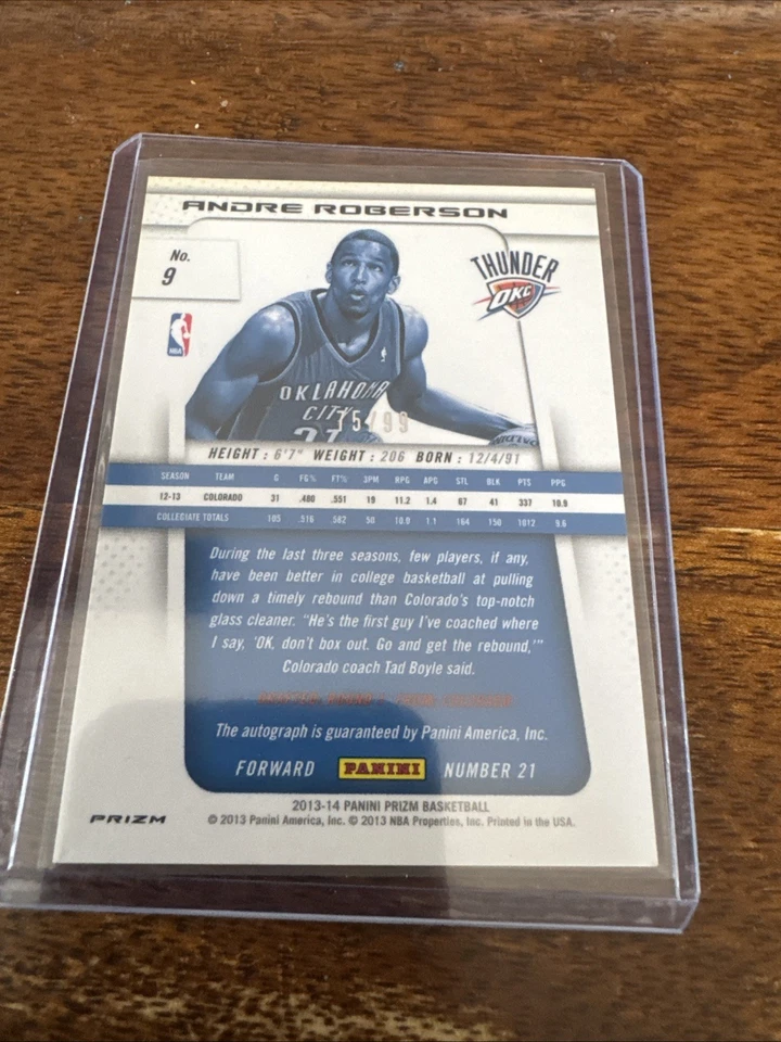 2013-14 Panini Prizm Target Blue /99 Andre Roberson #9 Rookie Auto RC - Image 2 of 3