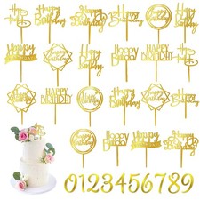 50 PCS Gold Happy Birthday Cake Topper Acrylic Birthday Cupcake Topper Pick f...