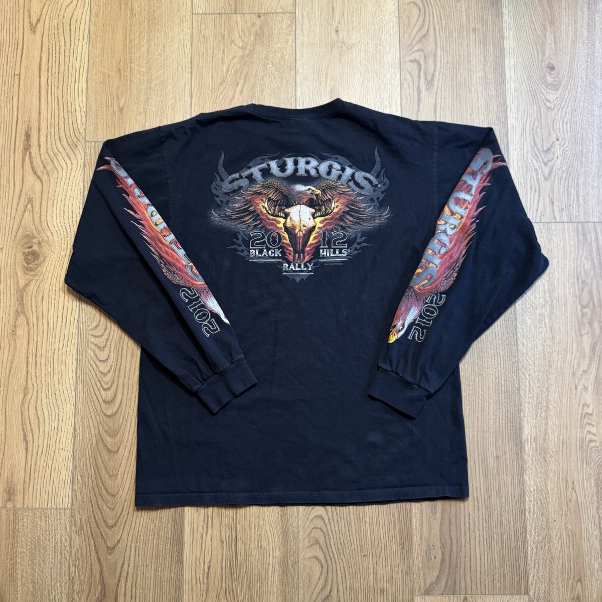 Vintage Sturgis Flame Eagle Black Mens Large Shirt Y2K Long Sleeve 