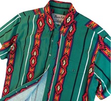 Vintage Wrancher By Wrangler Western Shirt Pearl Snap Aztec Striped Colorful L