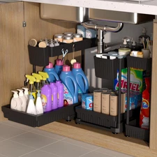 3Pack Under Sink Organizer L-Shaped Pull Out Cabinet Storage for Kitchen Bath