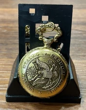 Vintage United States Armed Force Golden Pocket Watch Brigade Quartz With Case