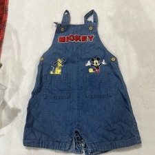 Disney Unisex 24m Jean Short Overalls Embroidered Mickey Mouse Denim