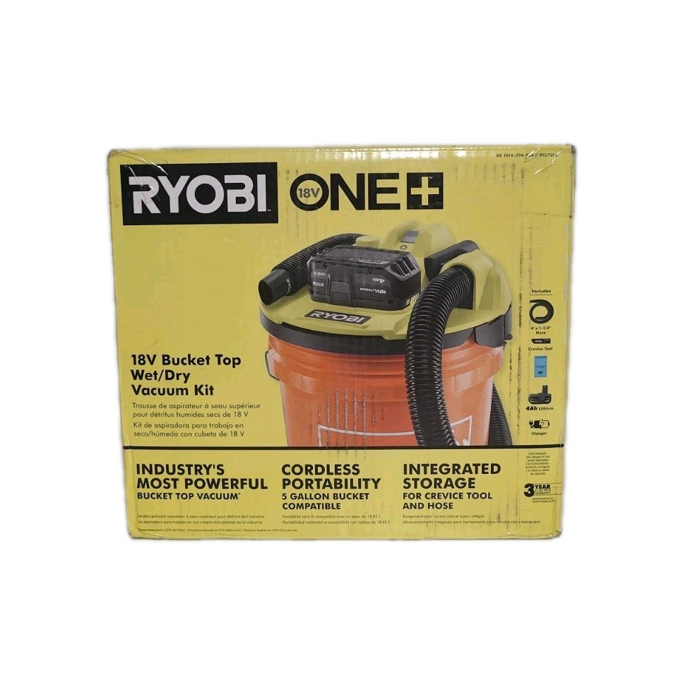 RYOBI Wet/Dry Bucket Top Vacuum Kit 5 Gal. 18V Cordless with