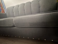 Gray Linen Blend Tufted Back Track Arm Sofa, 3-Seater Modern Wood Frame