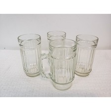 (JL) Vintage RIBBED CLEAR GLASS Diner Style Juice Beverage Tumblers Lot of 4