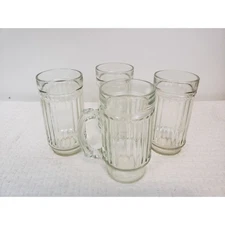 (JL) Vintage RIBBED CLEAR GLASS Diner Style Juice Beverage Tumblers Lot of 4