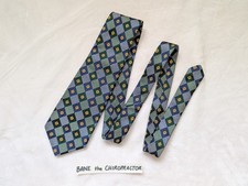 Paul Stuart USA Made Blue Green Gold Geometric Woven Silk Tie 56โ x 4"