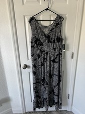 Faded Glory Dress Womens 3X Black White Sleeveless Maxi Paisley Print V Neck NWT