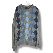 Dockers Sweater Mens L Large Gray Blue Argyle Diamonds Longsleeve