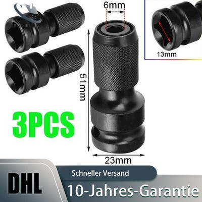 3PCS Impact Wrench Adapter 1/2 In - 1/4 In Socket To Bit Holder Sechskantschaft