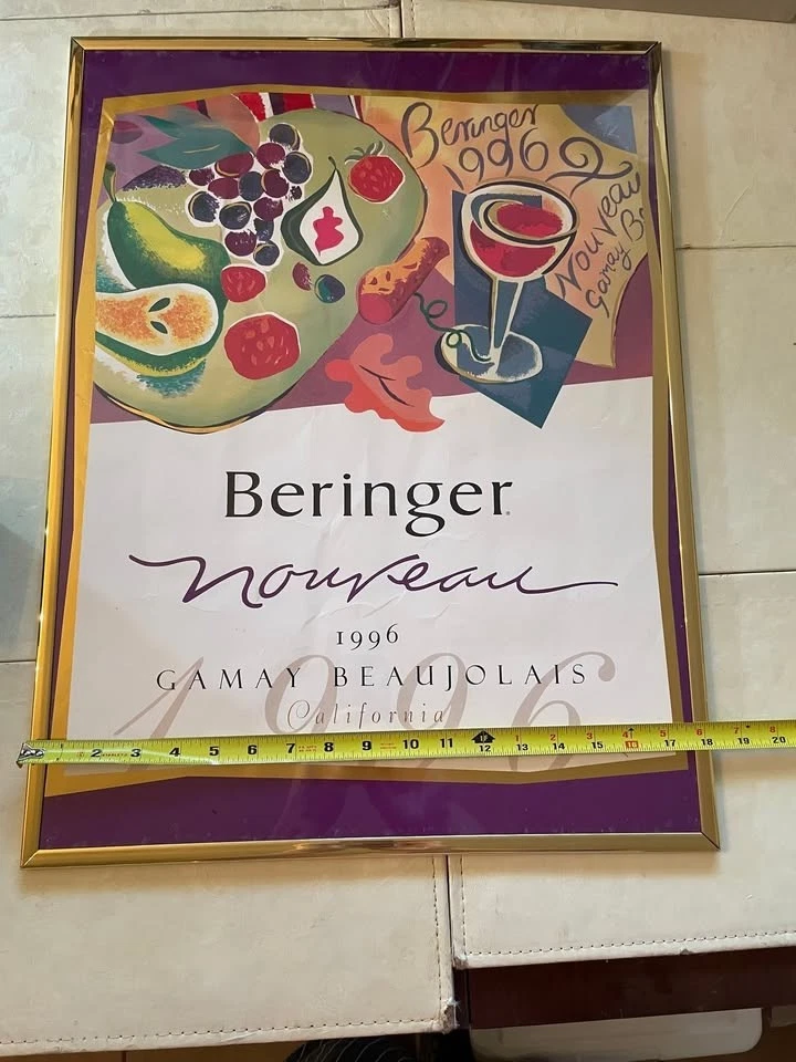Beringer 1996 年 Nouveau Gamay Beaujolais 发行海报 - 带框 24 x 18 - 金色 — 第 3/4 张图片