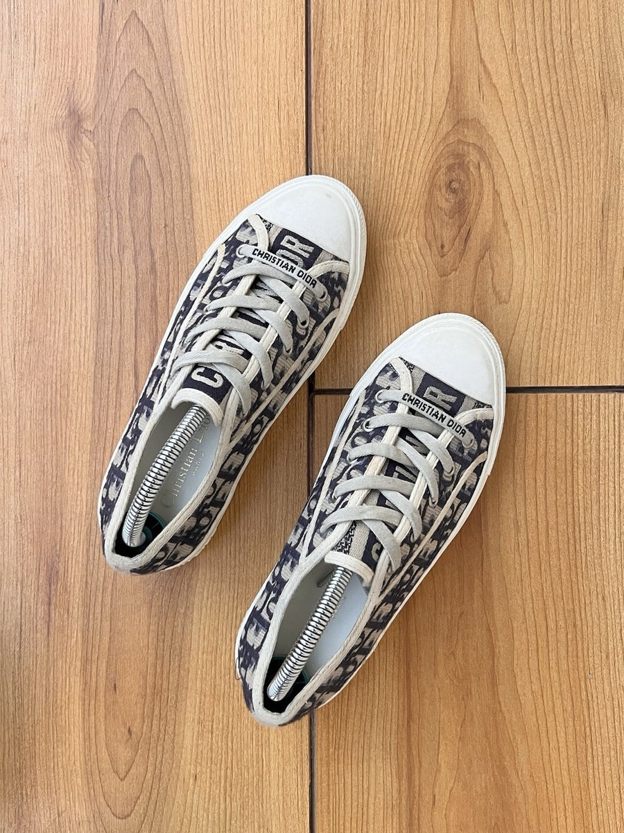 Blue Dior Oblique Embroidered Women Christian Dior Sneakers Deep