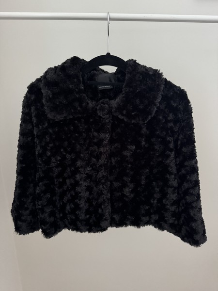Vero Moda Sweetheart Black Faux Fur Cropped Jacket Vintage Vibe Womens XS Lined
