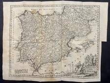 SPAIN PORTUGAL GIBRALTAR 1745 THOMAS SALMON UNUSUAL ANTIQUE COPPER ENGRAVED MAP