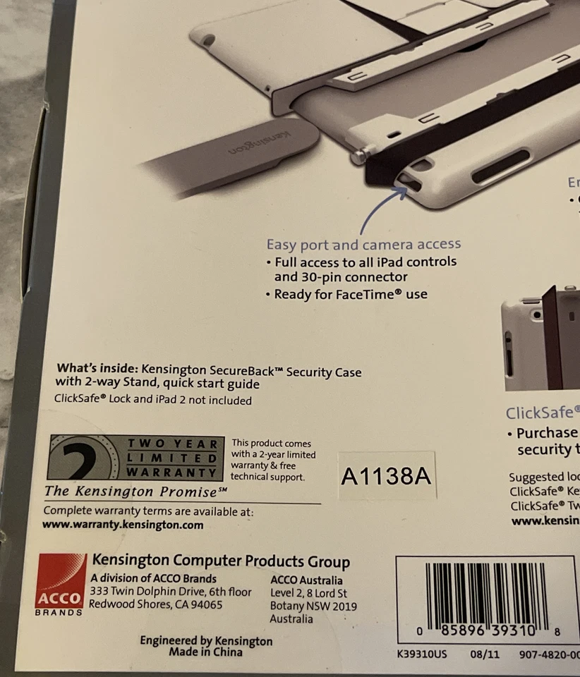 Funda de seguridad Kensington SecureBack con soporte bidireccional y ClickSafe para iPad 2 Foto 4 de 4