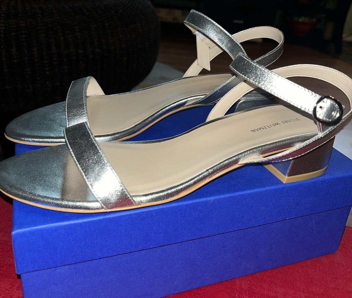【関税&送料込】Stuart Weitzman Sandals Silver Stuart Weitzman Silver Dancer 35 Block Sandal Size 11.5 MSRP