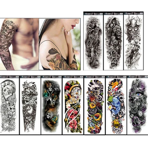 10 Sheets Fake Temporary Tattoo Large Full Arm Sticker Waterproof Black Color - product listing photo