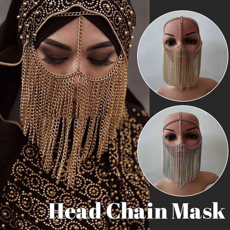 Women Veil Chain Mask Fashion Headwear Rhinestone Tassel Jewelry Dance Party - Image 2 of 4