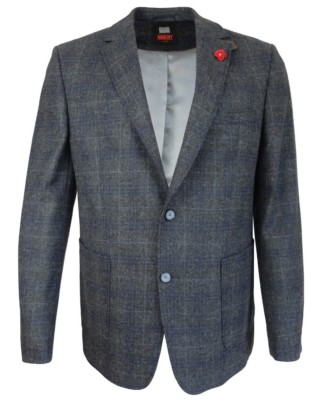 Radloff Schurwolle Sakko Prince grau blau mit dezentem Karo Gr.50-58 und 25-28