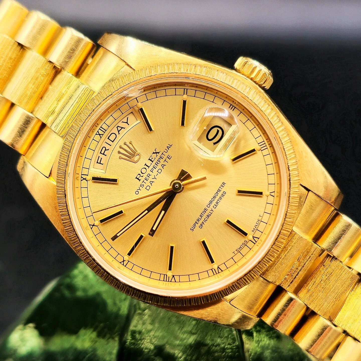 Vintage ROLEX "President" 18K Solid Gold 18078 Bark 1984 Day & Date Men's Watch 