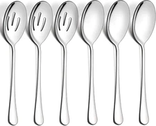 6 Pack Serving Spoons Set, Stainless Steel Large & Slotted Spoons for Buffet